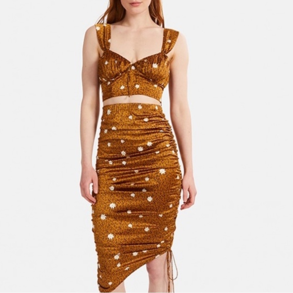 For Love & Lemons Leopard Crop Top & Midi Skirt, size XS